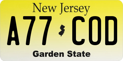 NJ license plate A77COD