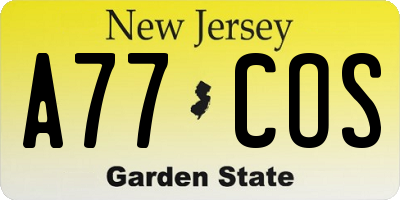 NJ license plate A77COS
