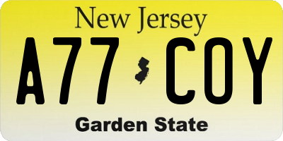 NJ license plate A77COY