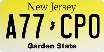 NJ license plate A77CPO
