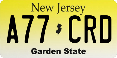 NJ license plate A77CRD