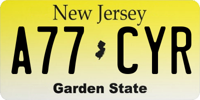 NJ license plate A77CYR