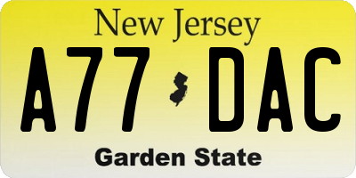 NJ license plate A77DAC