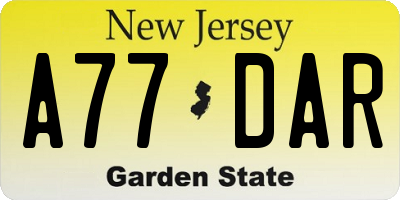 NJ license plate A77DAR