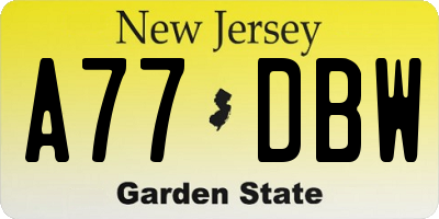 NJ license plate A77DBW