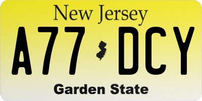 NJ license plate A77DCY