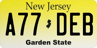 NJ license plate A77DEB