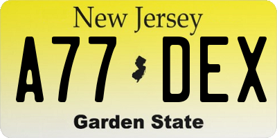 NJ license plate A77DEX