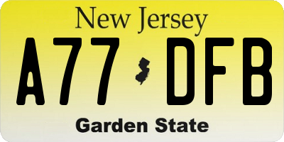 NJ license plate A77DFB