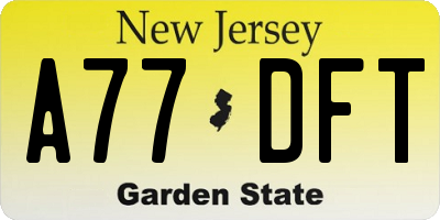 NJ license plate A77DFT