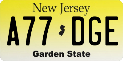 NJ license plate A77DGE