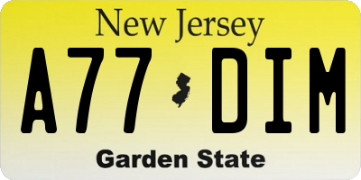NJ license plate A77DIM