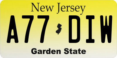 NJ license plate A77DIW