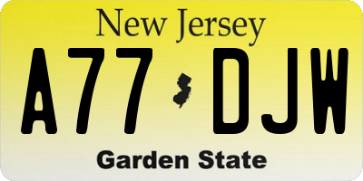 NJ license plate A77DJW