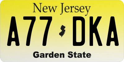 NJ license plate A77DKA