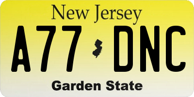NJ license plate A77DNC