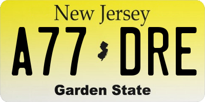 NJ license plate A77DRE