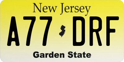 NJ license plate A77DRF