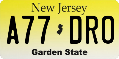 NJ license plate A77DRO