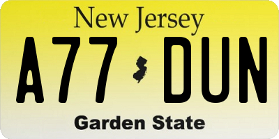 NJ license plate A77DUN