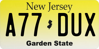 NJ license plate A77DUX