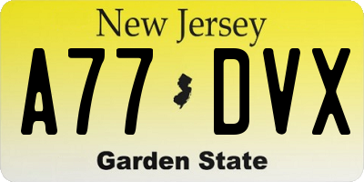 NJ license plate A77DVX
