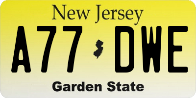 NJ license plate A77DWE
