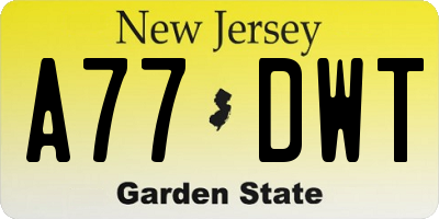 NJ license plate A77DWT