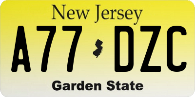 NJ license plate A77DZC