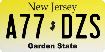NJ license plate A77DZS
