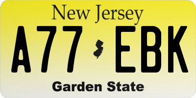 NJ license plate A77EBK