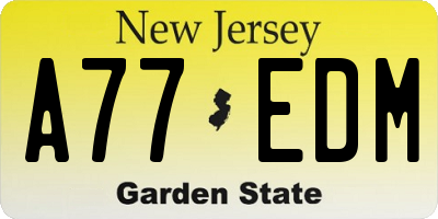 NJ license plate A77EDM