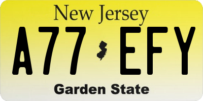 NJ license plate A77EFY
