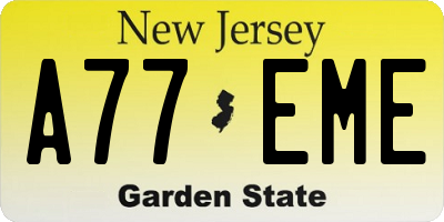 NJ license plate A77EME