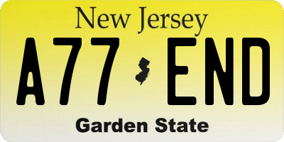 NJ license plate A77END
