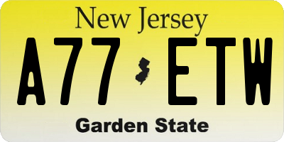 NJ license plate A77ETW