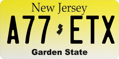 NJ license plate A77ETX