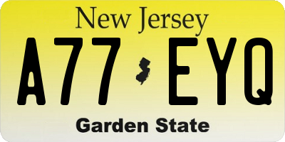 NJ license plate A77EYQ