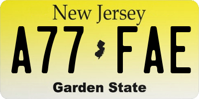 NJ license plate A77FAE