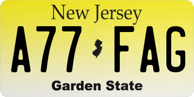 NJ license plate A77FAG