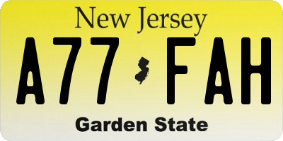NJ license plate A77FAH