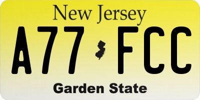 NJ license plate A77FCC