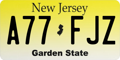 NJ license plate A77FJZ