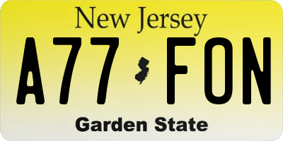 NJ license plate A77FON