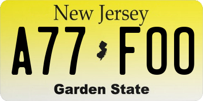 NJ license plate A77FOO
