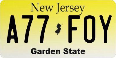 NJ license plate A77FOY