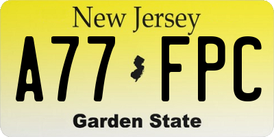 NJ license plate A77FPC