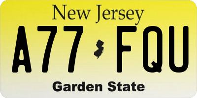 NJ license plate A77FQU