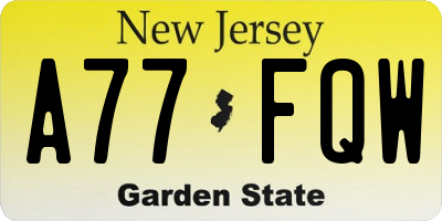 NJ license plate A77FQW