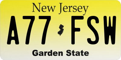 NJ license plate A77FSW